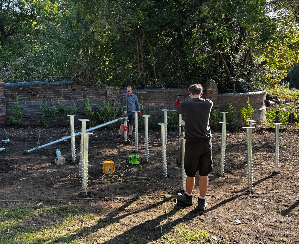 A steel ground screw foundation used by Garden Living Spaces